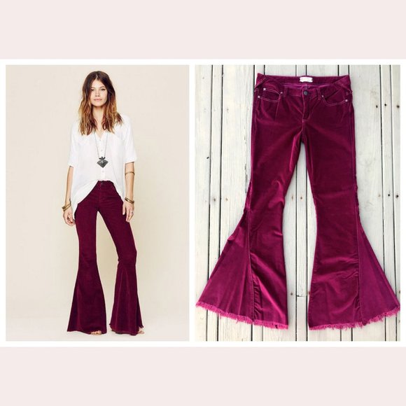 Free People Cords Super Flare Bellbottom Jeans Mulberry Corduroy Pants - Picture 7 of 13